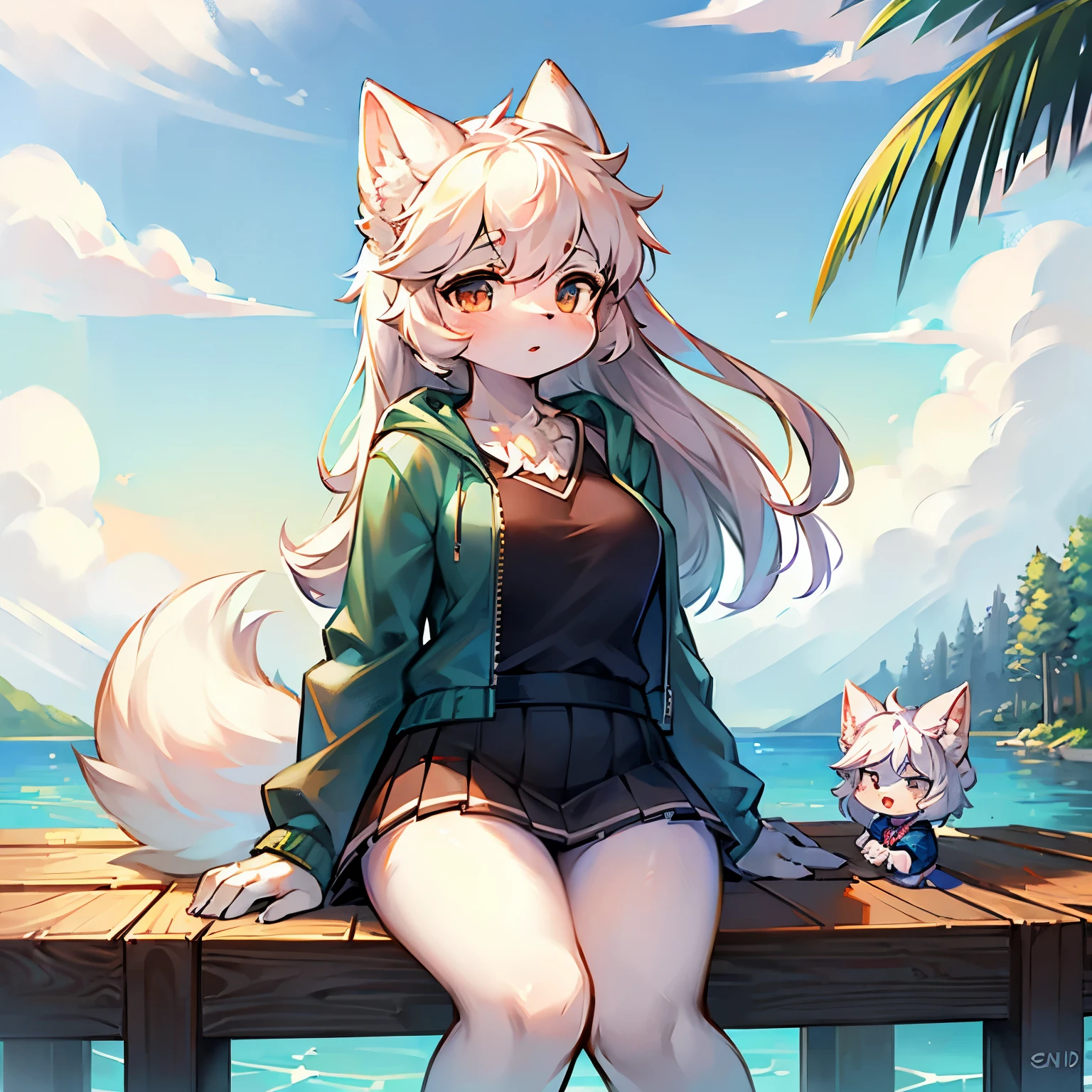 Samoyed girl,Furry women,Sickly,Cute appearance,Short stature,Characteristics of three-year-old girls,Summer short sleeves with jacket,Short skirt