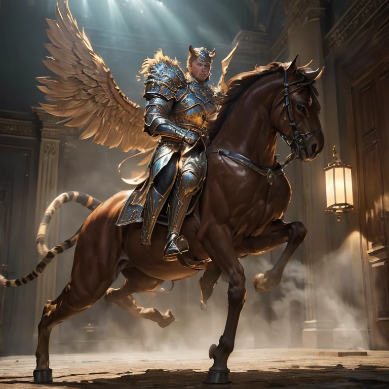 (master piece:1.5), (best quality:1.5), (exquisite lighting and shadow, highly dramatic picture, cinematic lens effect) (Photorealistic picture) (Card game image) 8k, wallpaper, dynamic pose, full body were tiger paladin, winged centaur, sharp focus, highly detailed, realistic, cinematic lighting, studio quality
