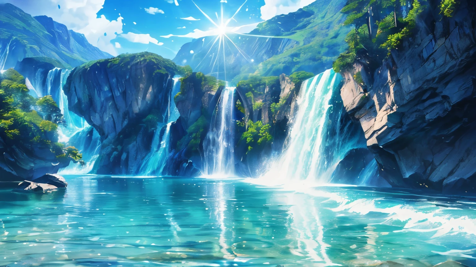 (logo、amazing、8K、table top、Raw photo、amazing、最high quality、Photorealistic and very detailed、CG、high quality、very detailed、story poem、Particle Effects、Dynamic Effects、Text Boundary Depth、Cinematic Light、Lens flare、ray tracing、tabletop、real、ultra hd、fantasy)、beautiful water、splash of water、flow of water、Water swell、fantastic beauty、The beauty and brilliance of crystal clear green water、The tranquility and beauty of water、wonderfulWind view、Beautiful natural water、green、Wind、wonder、wonderful