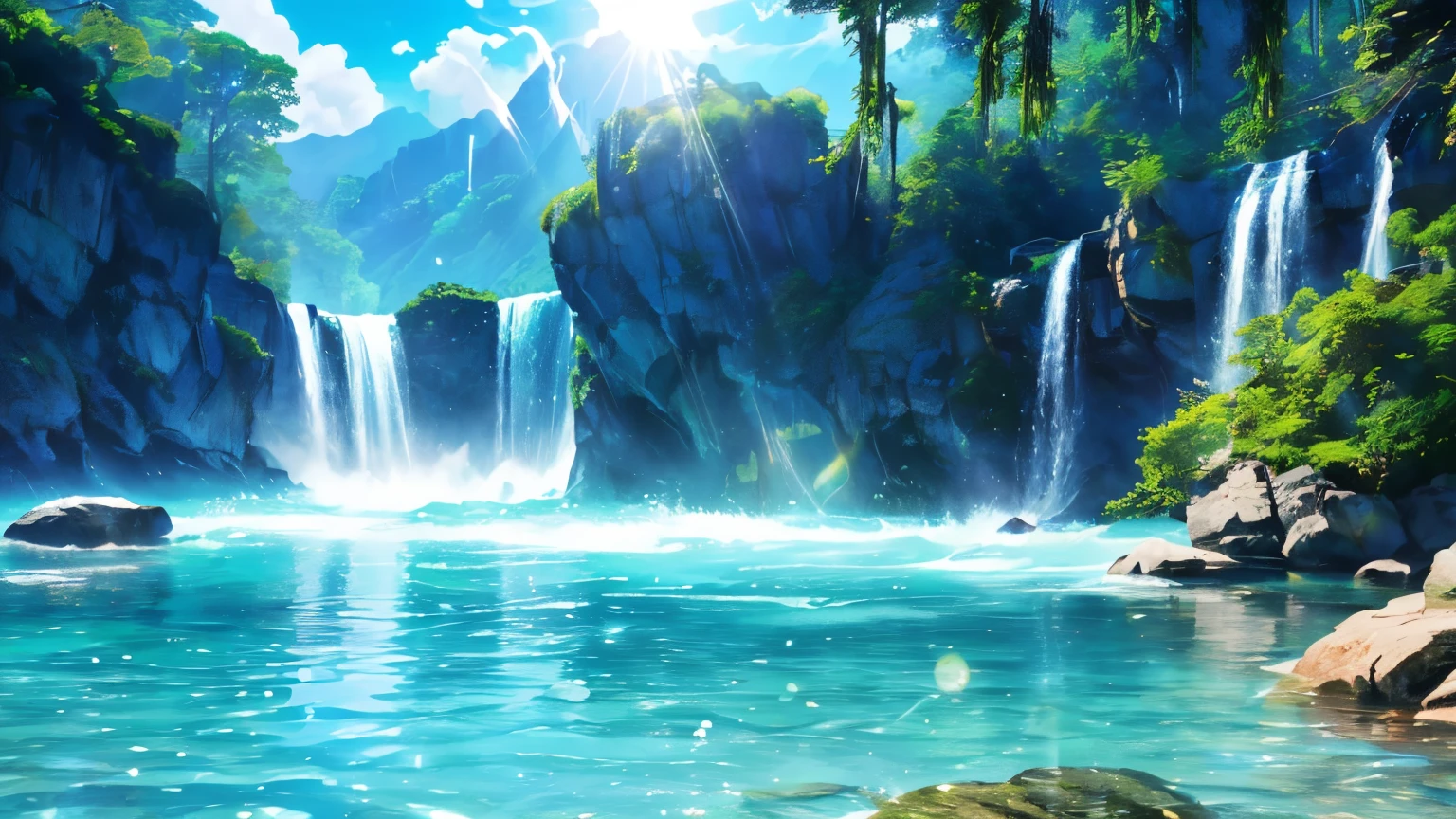 (logo、amazing、8K、table top、Raw photo、amazing、最high quality、Photorealistic and very detailed、CG、high quality、very detailed、story poem、Particle Effects、Dynamic Effects、Text Boundary Depth、Cinematic Light、Lens flare、ray tracing、tabletop、real、ultra hd、fantasy）、beautiful water、splash of water、flow of water、Water swell、fantastic beauty、The beauty and brilliance of crystal clear green water、The tranquility and beauty of water、wonderfulWind view、Beautiful natural water、green、Wind、wonder、wonderful