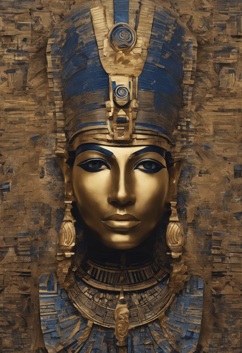 The Egyptian man was covered in small people wearing various forms of black., In the form of detailed atmospheric portraits, Indigo and Bronze, Made from all of the above, social media portrait photography, exquisite texture, disrupted, emotional expression,