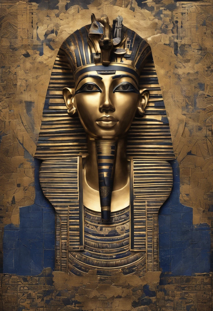 The Egyptian man was covered in small people wearing various forms of black., In the form of detailed atmospheric portraits, Indigo and Bronze, Made from all of the above, social media portrait photography, exquisite texture, disrupted, emotional expression,