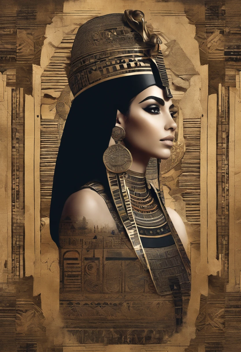 Egyptian girls are covered in little people wearing various styles of black., In the form of detailed atmospheric portraits, Indigo and Bronze, Made from all of the above, social media portrait photography, exquisite texture, disrupted, emotional expression,