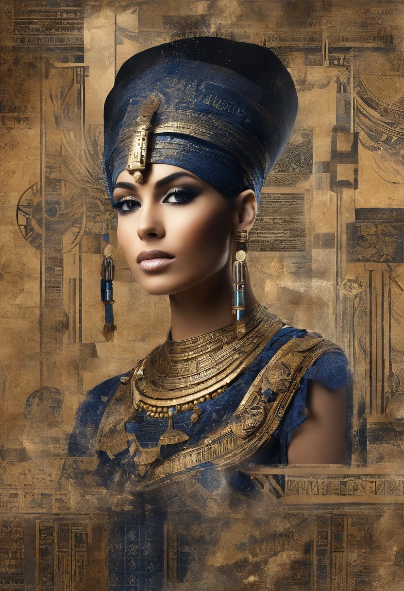Egyptian girls are covered in little people wearing various styles of black., In the form of detailed atmospheric portraits, Indigo and Bronze, Made from all of the above, social media portrait photography, exquisite texture, disrupted, emotional expression,