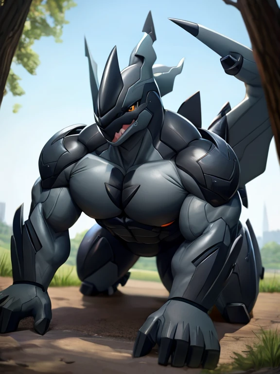 Zekrom, bara, wide shot, flirting with viewer, on all fours