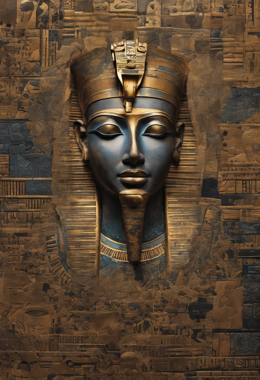 The Egyptian man was covered in small people wearing various forms of black., In the form of detailed atmospheric portraits, Indigo and Bronze, Made from all of the above, social media portrait photography, exquisite texture, disrupted, emotional expression,