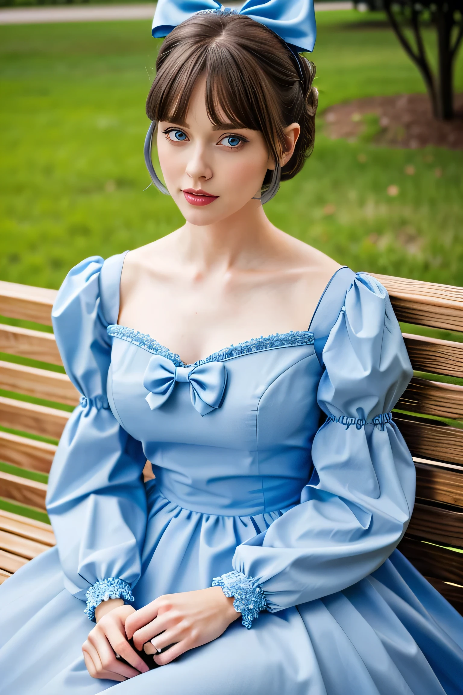 ((masterpiece), (Realistic), highest quality:1, High resolution, 4K, super High resolution), One girl, dress, view your viewers, lanthanum, long sleeve, red dress, candy, bangs, alone, Puffy sleeves, blue eyes, black bow, Gray Hair, bow, short hair, jewelry, Juliet Sleeve, Lollipop, blush, Mouth closed, hair bow