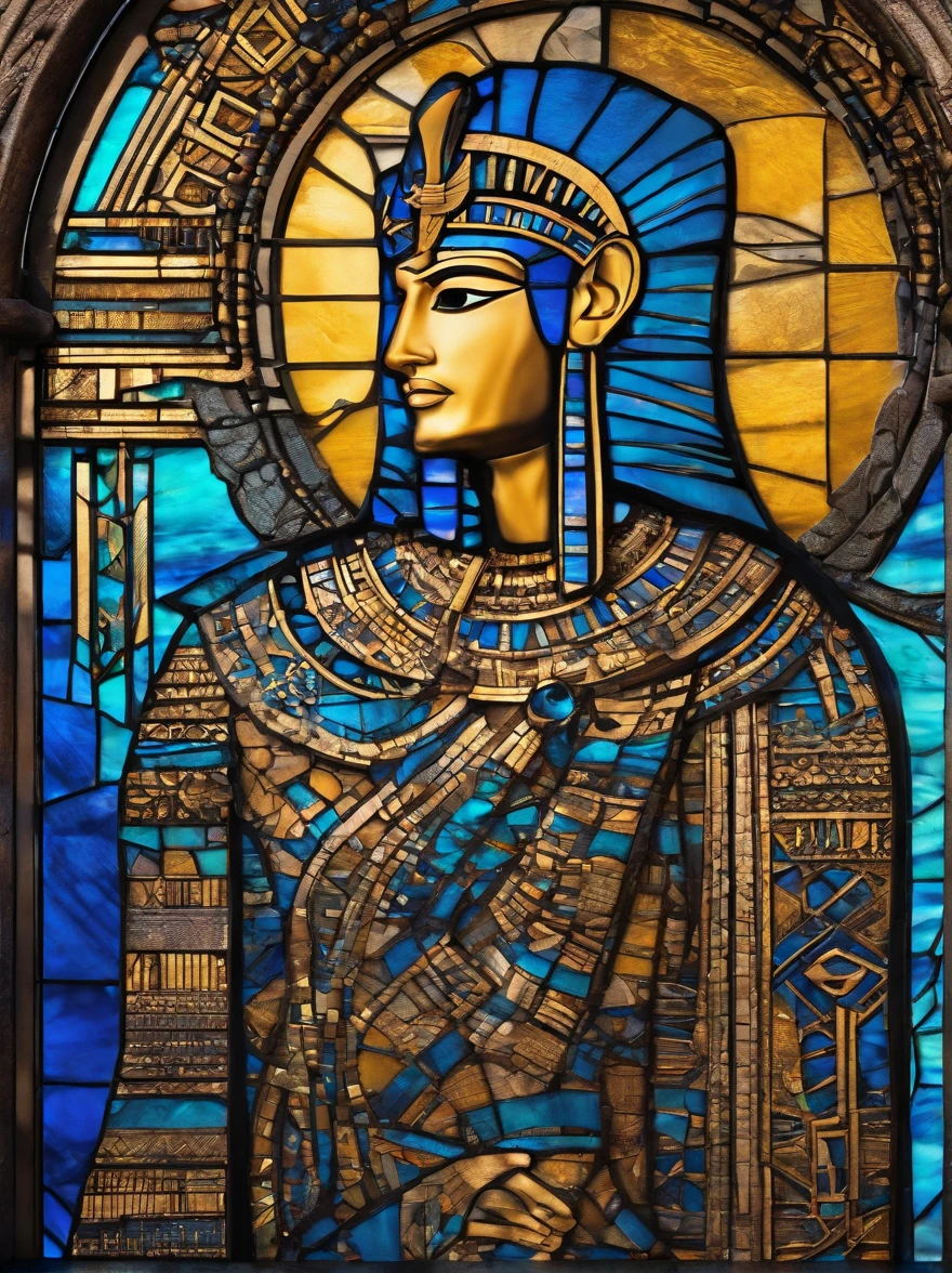 The Egyptian man was covered in small people wearing various forms of black., In the form of detailed atmospheric portraits, Indigo and Bronze, Made from all of the above, social media portrait photography, exquisite texture, disrupted, emotional expression,