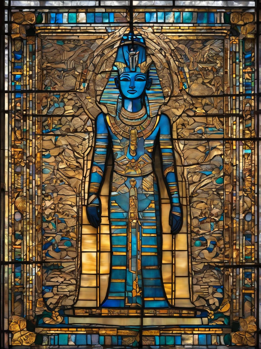 The Egyptian man was covered in small people wearing various forms of black., In the form of detailed atmospheric portraits, Indigo and Bronze, Made from all of the above, social media portrait photography, exquisite texture, disrupted, emotional expression,
