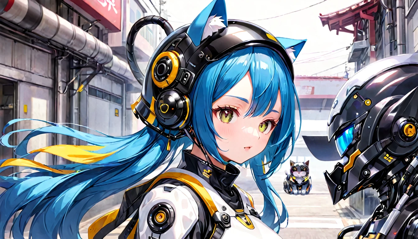 robot、machine、Cat ears girl、Take off your helmet