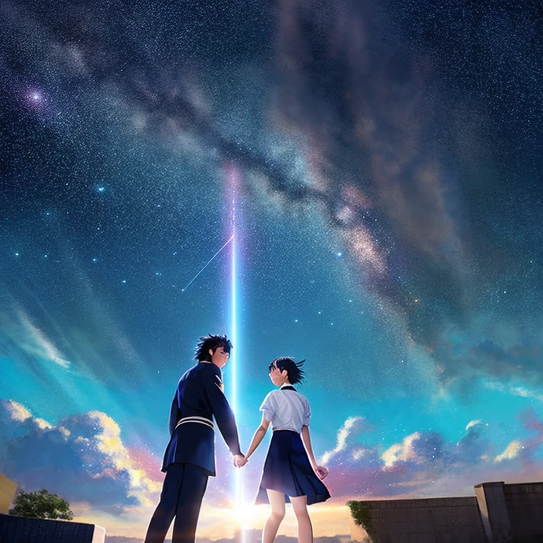 Reference to the movie "Your Name" A shooting star from the sky A woman in uniform