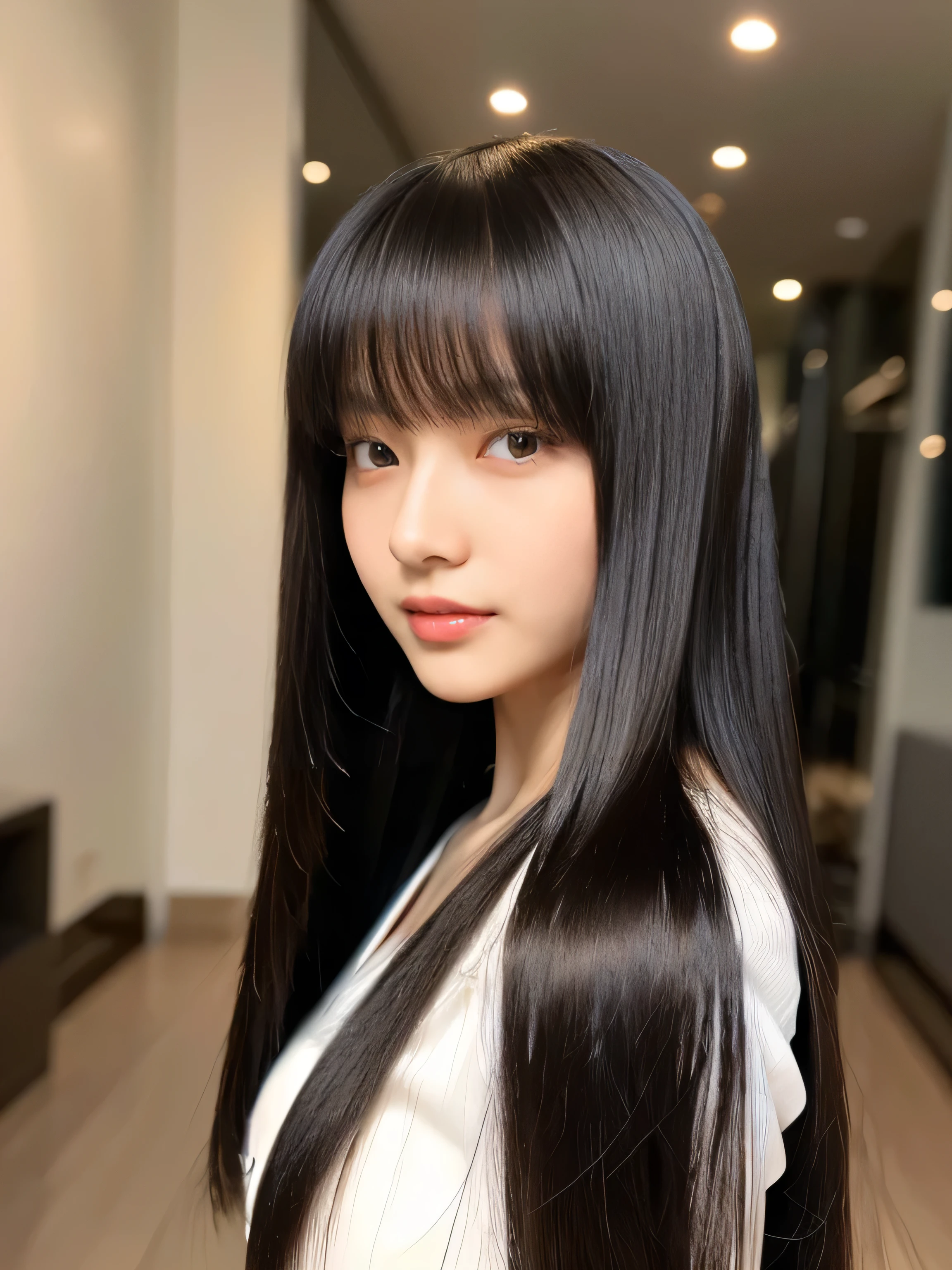 (Full Body Shot:1.3) A beautiful 12-year-old female junior high school student with long black hair walking on the beach near the sea, girl with super length Hair, extremely length Hair, extra length Hair, very long, Flowing Hair, very length Hair, length Hair girl, very long, Flowing black hair, length Hair windy, Very long black hair, length, Flowing Hair, length and curly hair, with length Hair, length Hair!!!! ((12 year old hair model with long thin black hair, Her highest quality hair is long and straight or curl very long, highest quality black hair, length hair in the center, Highest quality long straight or curl hair, length,straight or curl , beautiful, High quality hair, length and free black highest quality straight or curl hair, length Hair, length and straight or curl, highest quality black hair, Perfect silky straight hair of the highest quality, straight, highest quality black hair, length black straight hair, length, Thin black hair Japanese high school girl with long black hair standing in front of a mirror Her hair is long and straight, very long black hair, length hair in the center, length straight hair, length, straight, beautiful hair of the highest quality, length Hair, length, straight or curl black hair, length and free straight or curl black hair, straight or curl black hair)) ((highest quality)) ((masterpiece)), (Familiar) (Get used to it) (She has a perfect face and beautiful hair.) (Her skin is a typical Japanese skin color..............、Very detailed) she is wearing a white dress (She has a beautiful face and a slim figure..) (Her bangs are neatly trimmed、It is straight.) (She has beautiful baby face makeup Lipstick is light red) ((Rich 1.4)) (Extremely detailed 8K) (Ultra-fine skin texture 1.4) (Actual, Vibrant:1.4), double eyelid Sharp focus:1.2、Beautiful woman:1.4 Dynamic Lighting (Genuine RAW photos taken by professional photographers) (Her long bangs、Well Organized) (Turn your whole body to the viewer) (She is posing to show the viewer as much hair as possible......:1.3) (Pose to make your hair look as wide as possible) (Pose to make your hair look as wide as possible) (Pose to make your hair look as wide as possible) (Standing pose with back to viewer) straight or curl
