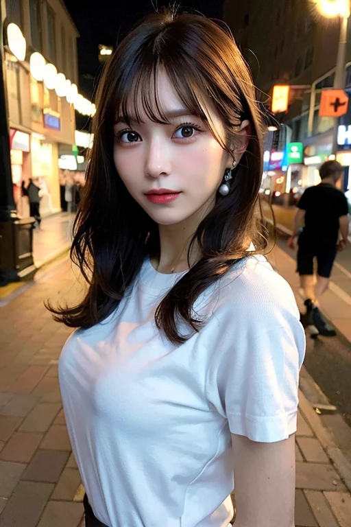 （NSFW,Y2K Fashion、V-neck mini T-shirt、Low rise jeans、tight、Big Breasts）、Bob Hair、Beauty、double eyelids、Tear bags、Big, round eyes、Long eyelashes）、highest quality、Harajuku Street
