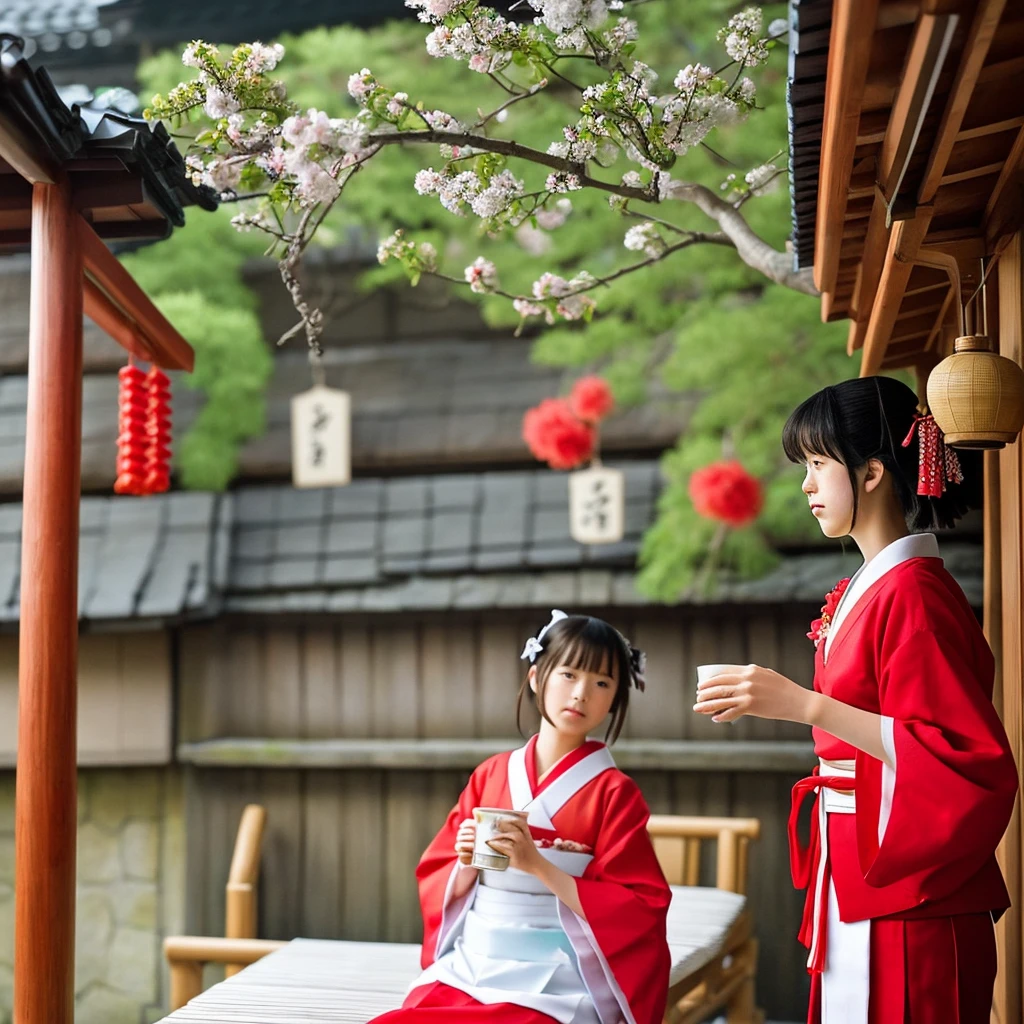 Movie "Your Name" A girl in a shrine maiden outfit drinking sake