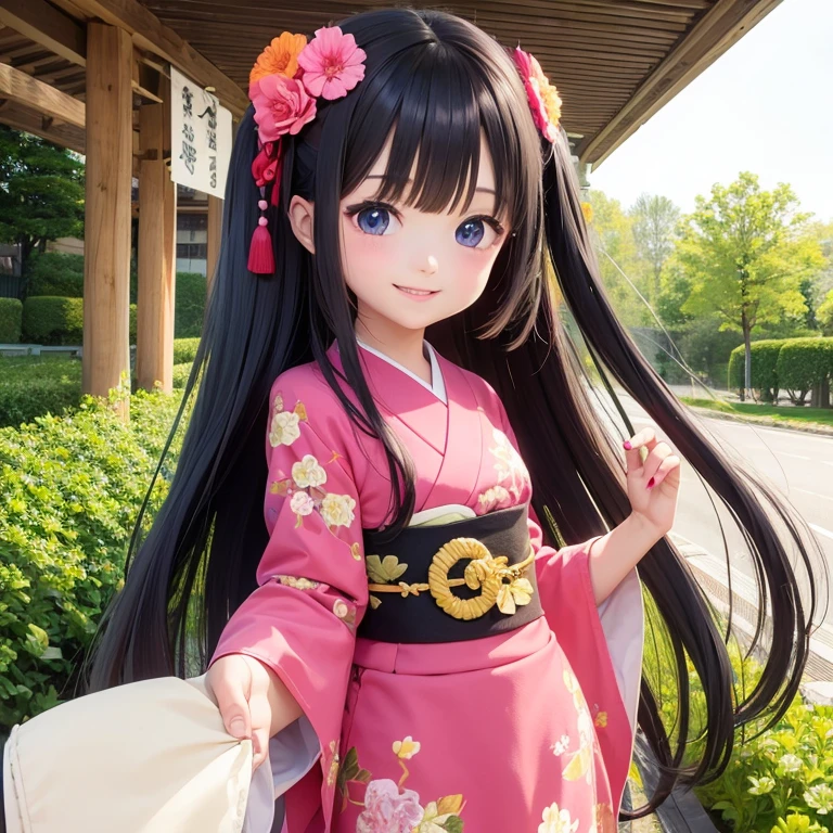 Girl kawaii japan,cute feac,smiles beautiful,anime,4k,flower backgrourd,long hair,big eyes