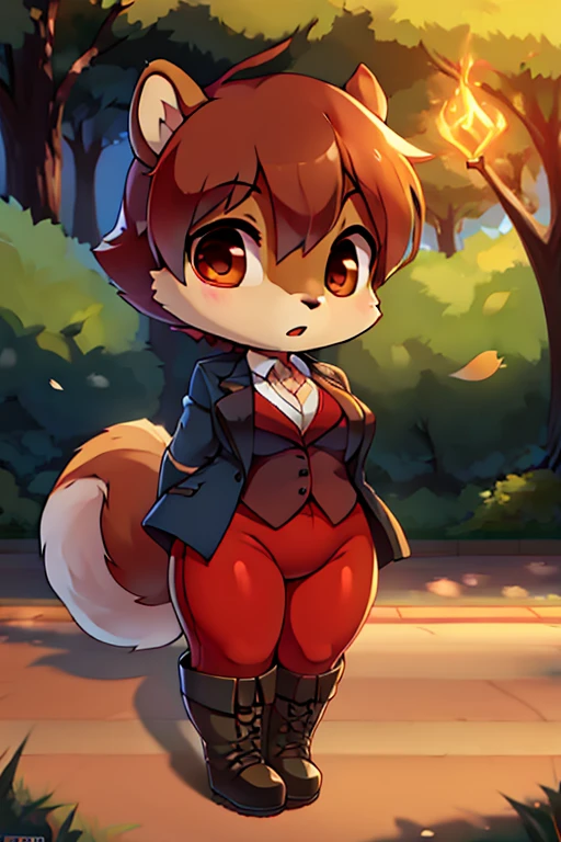 boy, squirrel, furry, bodyfur, blazer, color tights, gloves, boots, chibi, park, magic