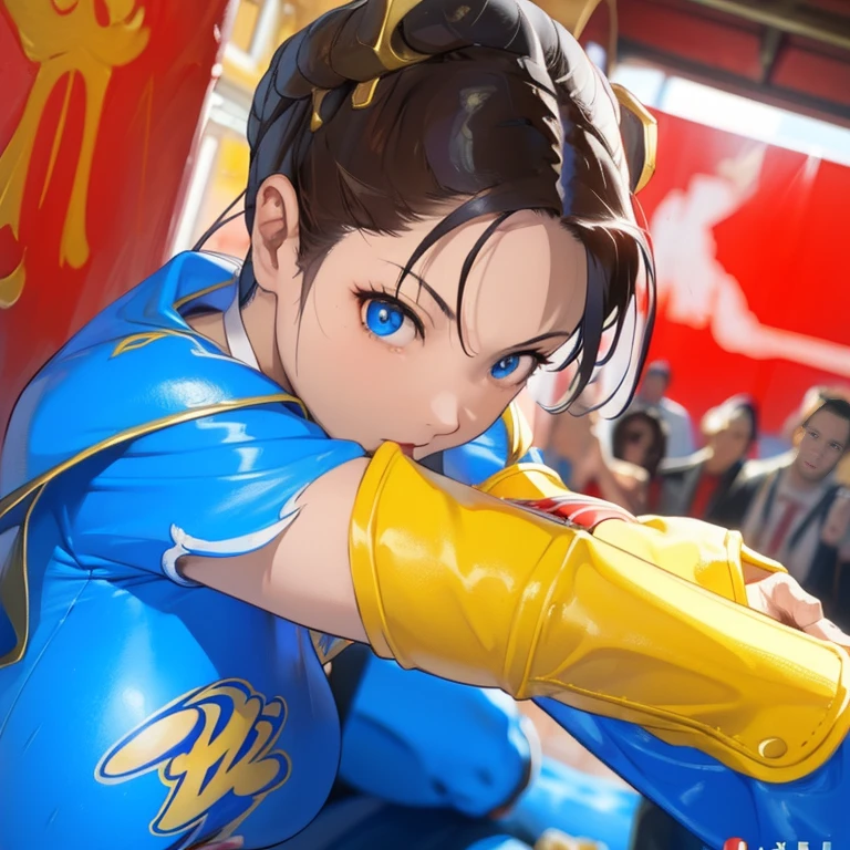 Street Fighter chun li, Perfect eyes, Perfect Iris, Retro, Acrylic art by Artgerm and Gediminas Pranckevicius, intricate, highly detailed, crispy quality, dynamic lighting, hyperdetailed and realistic., 8k, UHD, HDR, (Masterpiece:1. 5), (best quality:1. 5) Model: jim EIDOMODE