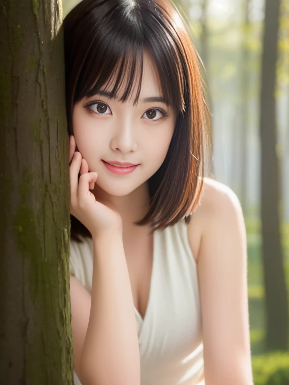 (masterpiece)、(highest quality:1.5)、(16kのwallpaper:1.2)、(Photorealistic:1.2)、(Ultra-detailed:1.2)、(超A high resolution:1.2),Healthy thighs、Narrow waist、Big ass、(Beautiful legs)、(Surreal), (figure), (High resolution), (Very detailed), (best figure), (Beautiful fine details),(Sharp focus), (Professional), (Realistic), (Post-processing), (maximum detail),Roughness, (highest quality), (Very detailed), (masterpiece), (wallpaper), (Detailed face),((Perfectly detailed five-fingered hands)),Beautiful realistic face,(Anatomically correct body)、((1 female:1.4))、Realistic far looking eyes、light makeup、Realistic Skin、Beautiful black hair、Super Beauty、(Small chest:1.4),Sharp focus:1.2,Pretty woman with perfect figure:1.4,The best smile、(from the front:1.5)、 Natural color lip、Even bangs、((29-year-old woman))、Bob Hair、Photorealistic, Ultra-realistic, 32k, Backlight, Bright light, (Improvement of quality:1.4),Hair blowing in the wind, Tank top, skirt, (Enhances the beauty of skin texture:1.1), ( Foggy morning forest),