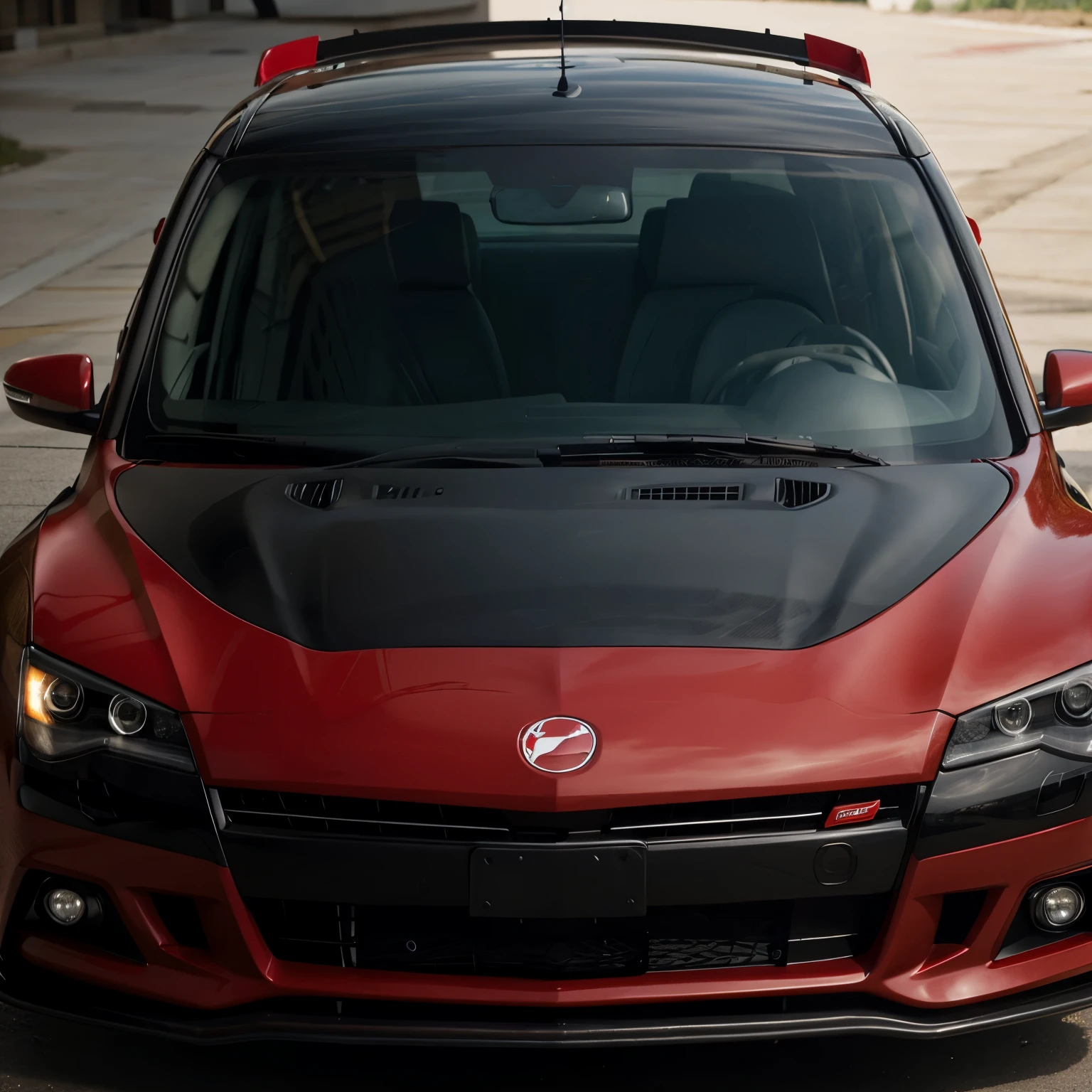 Tsuru 2014 red car with black carbon fiber hood