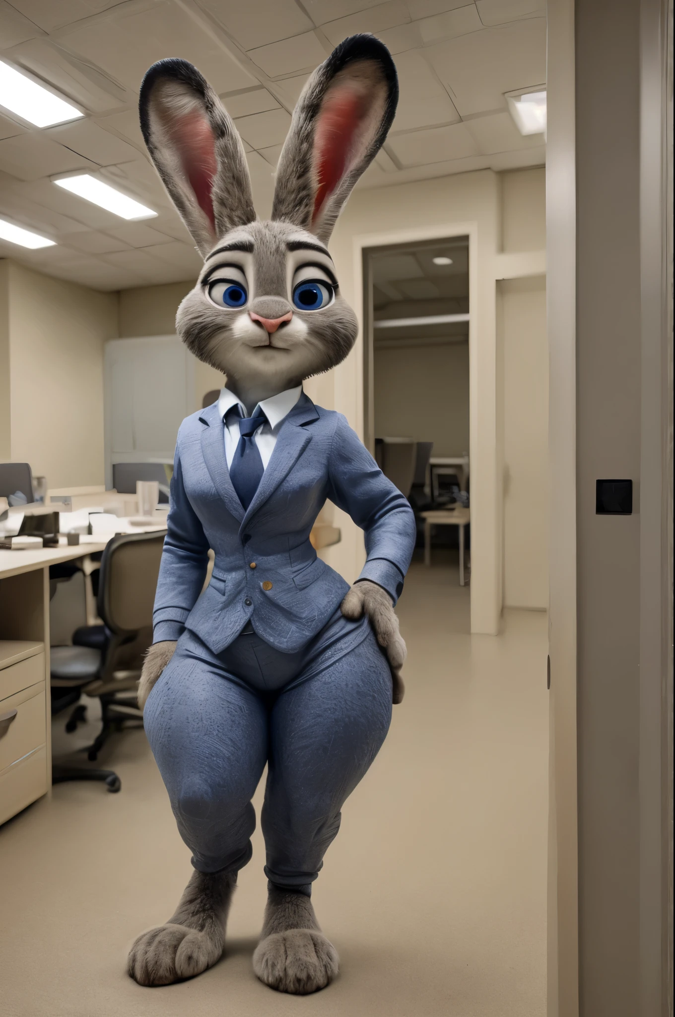 ,real life textures,3d,16k,realistic fur,,thick thighs,bright blue eyes,masterpiece HIFI,thick thigh, fluffy hair,judy hopps,disney,zootopia ,seductive pose,thin hips, thick legs,detailed textures, ultra-high pixel detail, intricate, realistic, movie scene, cinematic, high-quality, full real life colors, incredibly detailed, 16k, hyper-realistic, RAW photo, masterpiece, ultra-detailed, professionally color graded, professional photography,thick thighs,thick paws,thin waist,Thick Paws,tail rabbit,,thin hips, thick thighs, thick paws,real life grapichs,on office,texture real life,bright realistic Eyes,office suit,ligerie