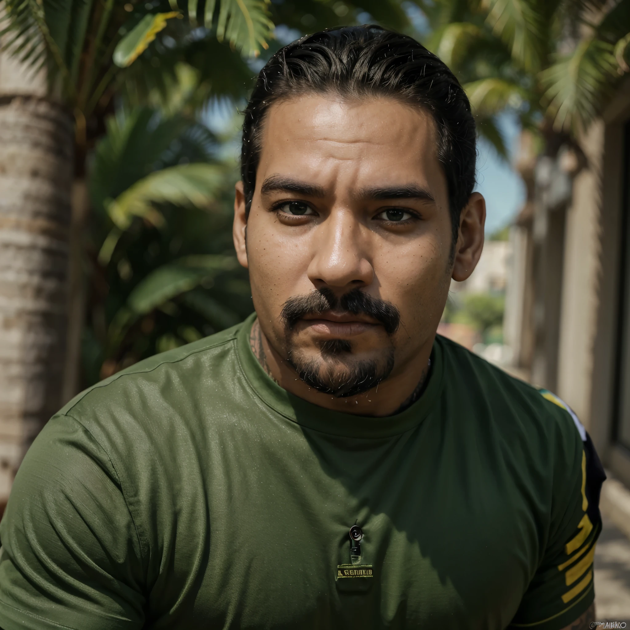 Imagem ultra realista,4k,ultra resolution, homem maduro,olhos verdes esmeraldas,tatuado,lindo,rosto perfeito,olhar penetrante,olhar intimidador,camisa preta,corpo definido,malhado,rico
