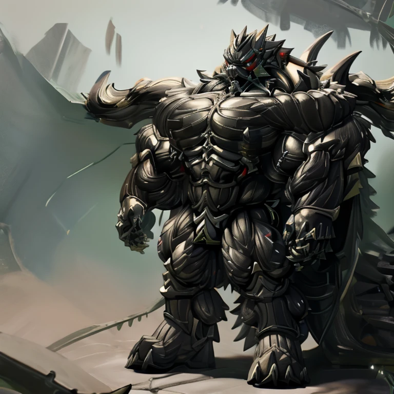 8K, Masterpiece, highres, future fiction. black visor, Detailed head, Detailed Body, full body, BLACK COLOR, Detailed abs, wearing crNanosuit, big muscle (pecs, triceps, traps) unusually developed muscular body, body full of huge muscles. showing off muscles, pectorales enormes. Exaggeratedly huge muscles. Gigachad Muscular, gigantic muscles, Colossal giant NANOSUIT over a battlefield, The cloak is so long that it touches the ground, crossed arms. 
The claws are sharp,
Sharp teeth,
have big wings. Spread wings,
whole body shines like metal. nj5furry,