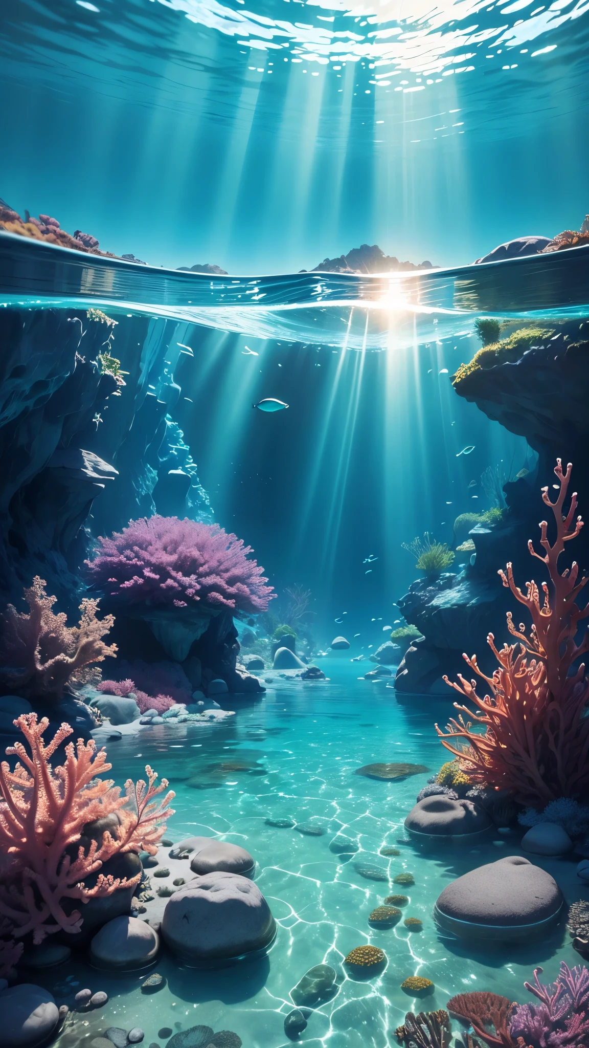 (best quality,4k,8k,highres,masterpiece:1.2),ultra-detailed,(realistic,photorealistic,photo-realistic:1.37),underwater,swimming,turquoise clear water,diving,fish,floating,beautiful colorful fish,seaweed covering the seabed,rock formations,majestic coral formations,peaceful and tranquil environment,turtle gracefully gliding through the water, sunlight penetrating the water,creating mesmerizing light rays,sparkling water,rich variety of marine life,vibrant colors,serene ambiance,dream-like atmosphere