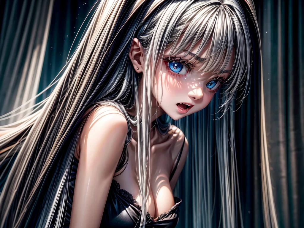 screaming,body horror,nightmare,night,spooky,horror art,dark,darkness,death,creepy,distorted reality,infernal,haunting,macabre,terrifying,terrified girl,gloomy atmosphere,withered flowers,infinite darkness,gloomy shadows,ghastly,haunted,ominous,creepy details,unsettling,pale skin,dreadful,horrible,lost in darkness,lurking terror,horror masterpiece:1.2,nightmare world,supernatural,ghoulish,nightmarish scene,unearthly.
