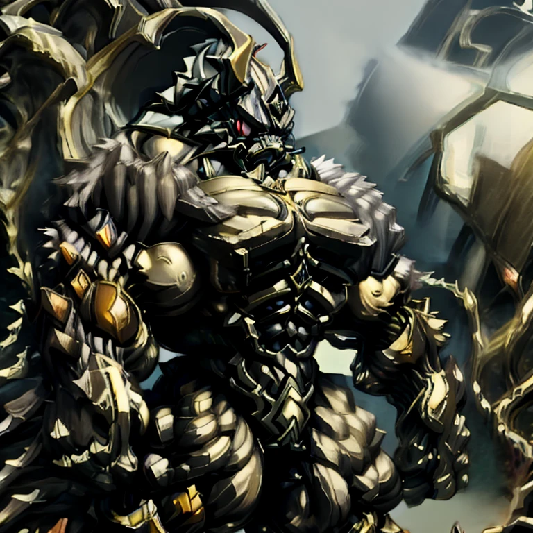 8K, Masterpiece, highres, future fiction. black visor, Detailed head, Detailed Body, full body, BLACK COLOR, Detailed abs, wearing crNanosuit, big muscle (pecs, triceps, traps) unusually developed muscular body, body full of huge muscles. showing off muscles, pectorales enormes. Exaggeratedly huge muscles. Gigachad Muscular, gigantic muscles, Colossal giant NANOSUIT over a battlefield, The cloak is so long that it touches the ground, crossed arms. 
The claws are sharp,
Sharp teeth,
have big wings. Spread wings,
whole body shines like metal. nj5furry,