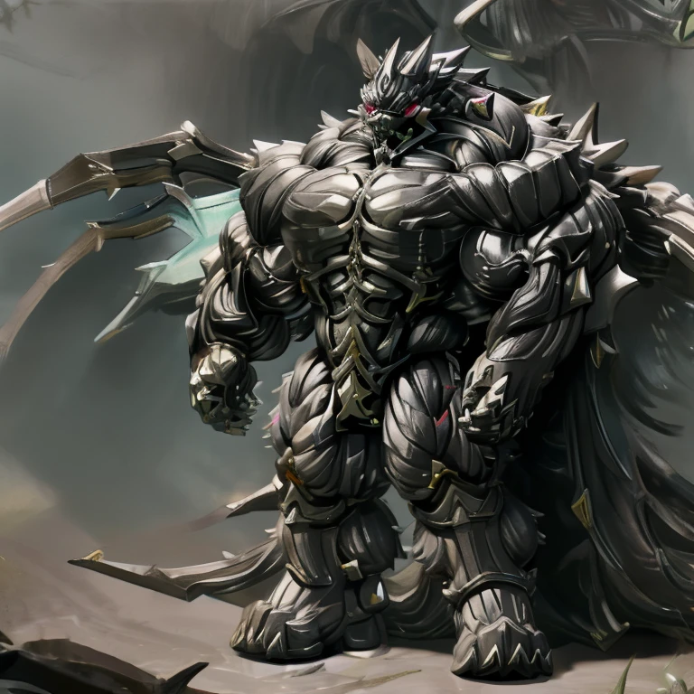 8K, Masterpiece, highres, future fiction. black visor, Detailed head, Detailed Body, full body, BLACK COLOR, Detailed abs, wearing crNanosuit, big muscle (pecs, triceps, traps) unusually developed muscular body, body full of huge muscles. showing off muscles, pectorales enormes. Exaggeratedly huge muscles. Gigachad Muscular, gigantic muscles, Colossal giant NANOSUIT over a battlefield, The cloak is so long that it touches the ground, crossed arms. The claws are sharp, Sharp teeth, have big wings. Spread wings, whole body shines like metal. nj5furry,