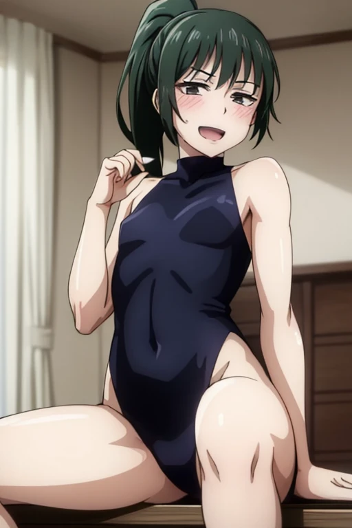((highest quality)), ((masterpiece)), (be familiar with), Perfect Face, indoor, Bedroom, Watching the audience,
One woman, Zenyuan Maki,
Open Mouth, Ecstatic expression, blush, smile,
Small , Flat Chest, Young Girl, , , Girl,
Long Hair, ponytail,
Leg spread,