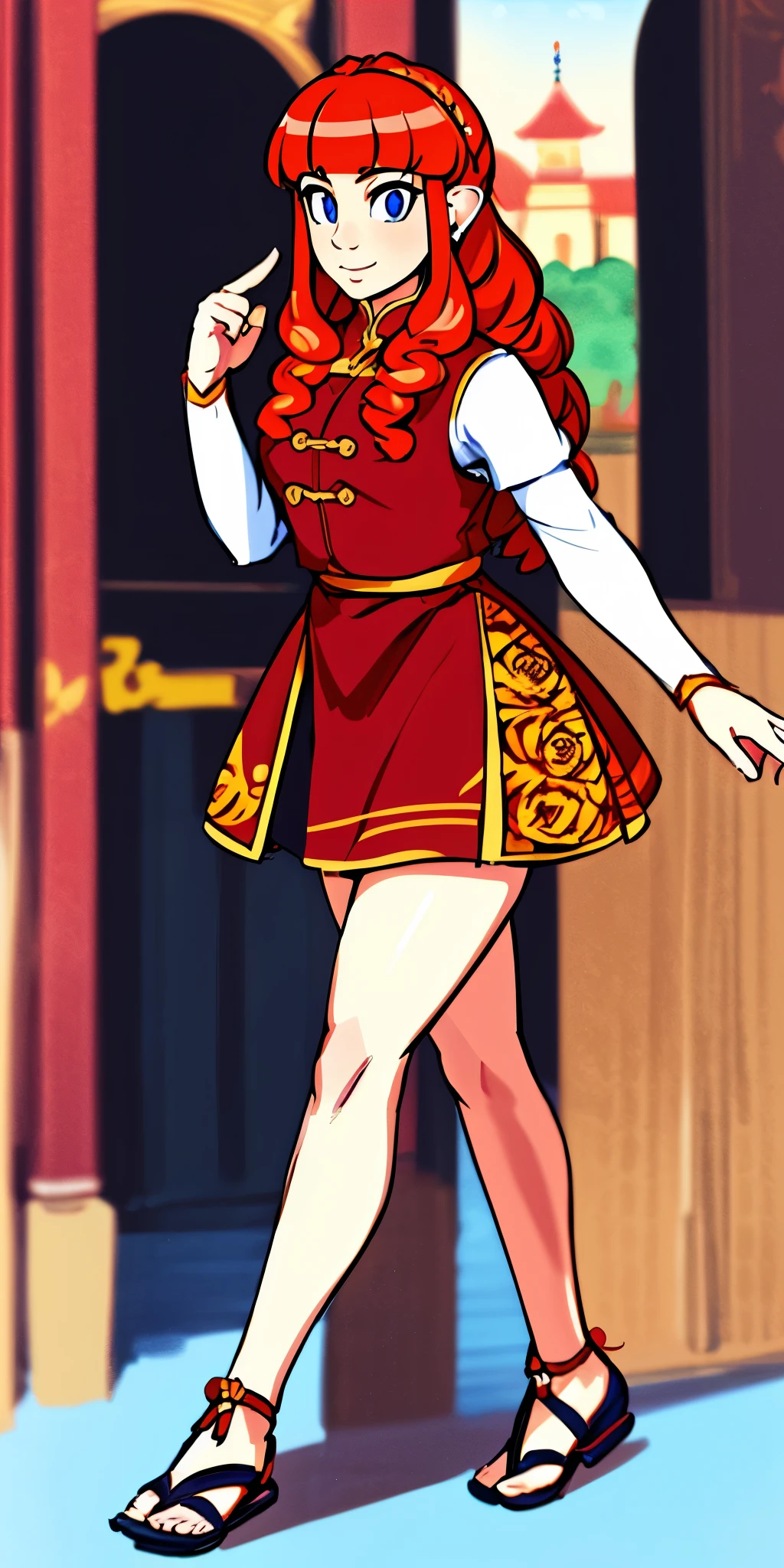 Caomei , fille, oreilles de tigre, queues de tigre, Art martial, poitrine moyenne, cheveux roses, jupe, gilet, goddess,1fille,manteau,marche, mise au point solo.1personnage, sainte montagne catholique,, goddess, fantaisie, Jupe longue, sourire, suffisant, cheveux roses, seul, corps entier, oreilles de tigre, modeste; Tissus traditionnels chinois, walking, flip flops