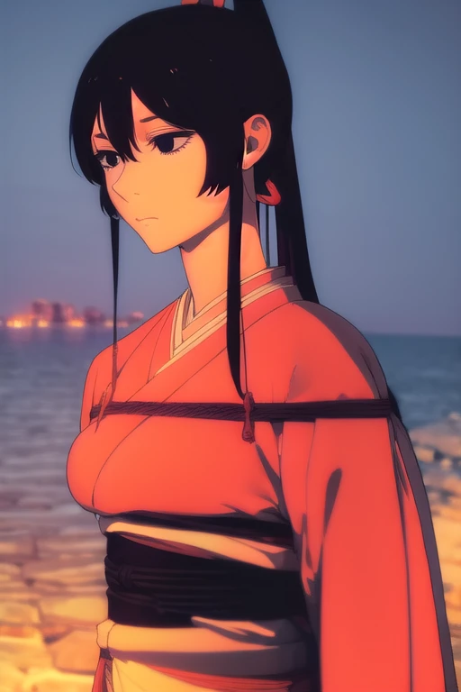 senjumarushutara, senjumaru shutara, long hair, bangs, blunt bangs, black hair, sidelocks, (black eyes:1.5), makeup, lipstick, red lipstick,
BREAK japanese clothes, kimono, mechanical arms, extra arms,
BREAK looking at viewer, upper body, (full body:1.2),
BREAK outdoors, sky, sun,
BREAK (masterpiece:1.2), best quality, high resolution, unity 8k wallpaper, (illustration:0.8), (beautiful detailed eyes:1.6), extremely detailed face, perfect lighting, extremely detailed CG, (perfect hands, perfect anatomy),shibari,shibari over clothes,bound wrists,bound ankles,bound arms,bound legs,bound wrists,Box Tie,breast bondage,crotch rope,Skin dents,Dripping,Upper Body,(Ahe face:1.1),clavicle,trembling,Sweat,Sweatdrop,heart,Skin dents,BDSM,bondage,