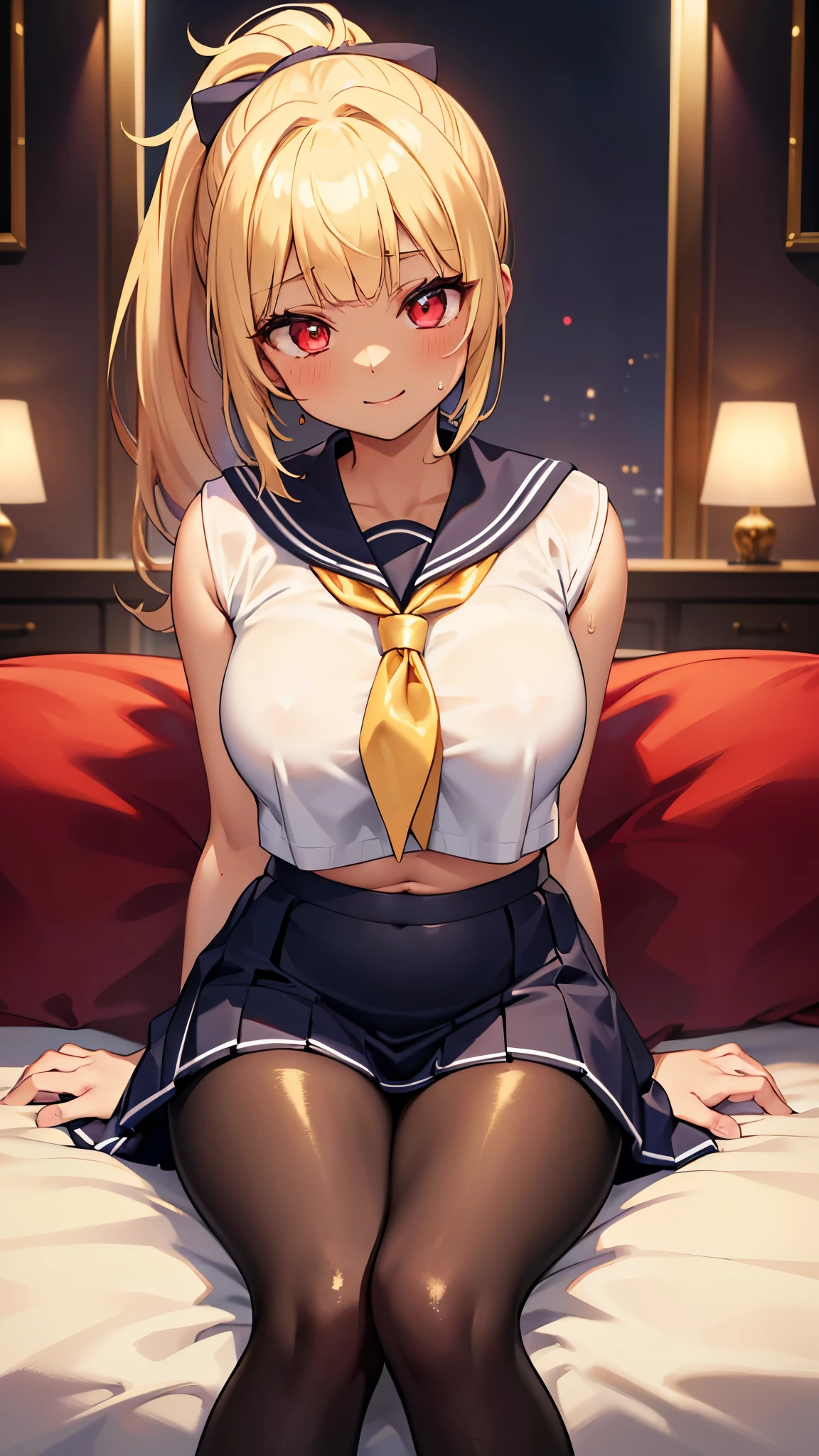 best quality, 4K,  ), short beautiful woman, blond hair、Long hair、Hair length、Blue delicate pupil kawaii pose、a smile、huge 、 Super detailed face、White shirt jacket，White shirt unbuttoned，The shirt is wrapped around the hips，full-body shot，No underwear，Showing belly，Smooth thighs、One hand caressing the butt，Delicate eyes, debauchery, Striking a seductive pose,  Smooth skin, (Big breasts), round chest、Red blush。Stick your butt out and bend over，Stand at the table，front Photo