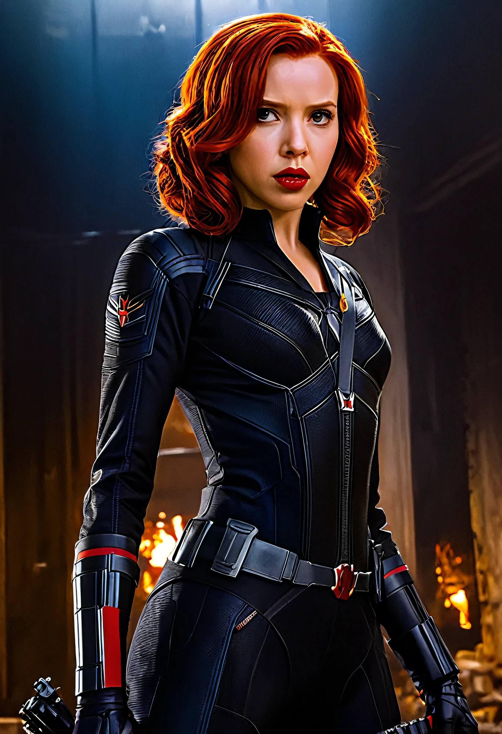 (foto crua, melhor qualidade), (realista, foto fotorrealista: 1.3), melhor qualidade, Altamente detalhado, obra de arte, ultra detalhado, illustration, Maravilha cinematic universe, Maravilha, guerreira + Black Widow&#39;s unique combination, Scarlett Johansson, Linda Natasha Romanova com traje azul e branco sem capacete, tronco, detalhes altos no vestido, melhor qualidade, papel de parede CG unificado 8k extremamente detalhado, tinta, Incredible, tough look, retrato, fechar-se (textura da pele), Intrinsecamente detalhado, detalhes finos, hiperdetalhado.