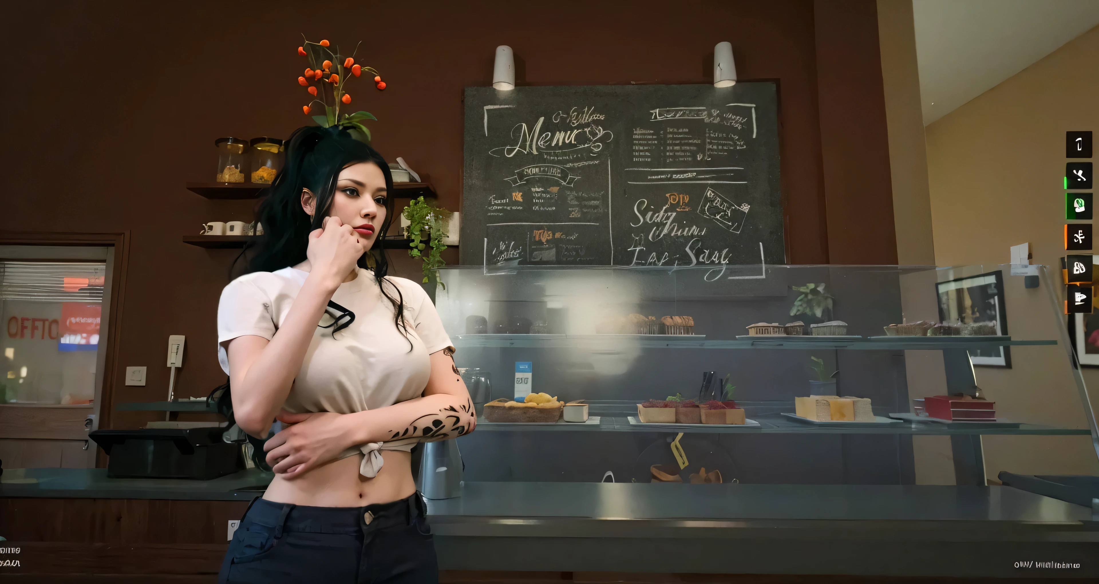 A woman in a caffeé