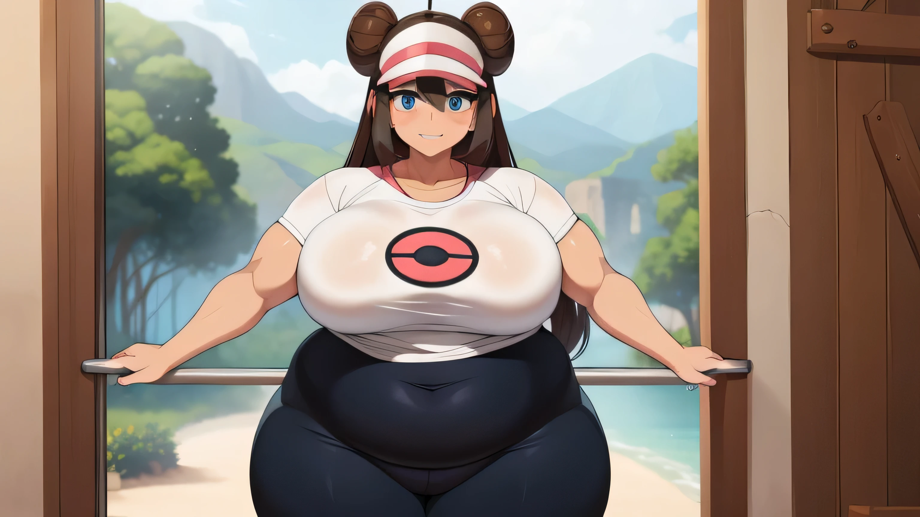 pokémo、Mamalhudas milf、Mamalhudas milf、grande milf、supermodel physique、corpo perfeito、Pele clara perfeita、surreal、Hiper Realismo、fotorrealista、super qualidade、obra de arte、alta qualidade、lindo、rosto sexy、Bonitinho、ligeiramente apertado、ajustar、supermodel physique、3/4 body vision、cintura sexy、quadris sexy、Pernas perfeitas、fenda apertada、towards the camera、Rosa(Pokémon)、1 garota、Sozinho、pantyhose、duplo odango、cabelo com coque、visor cap、cabelo castanho、corar、saia amarela、pantyhose、legging preta、estampa de bola meia preta, BBW, SSBBW