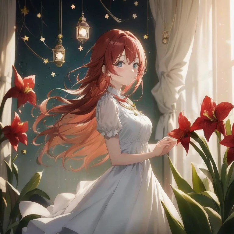 Anime girl with long red hair standing in front of the window, Anime art wallpaper 8k, anime art wallpaper 4k, anime art wallpaper 4k, Cute anime waifu in a nice dress, 4k anime wallpaper, Beautiful Anime Portrait, Beautiful anime girl, Anime visuals of cute girls, beautiful anime art, Beautiful anime, anime wallpaper 4k, anime wallpaper 4 k