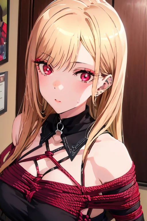 ((Loose dog collar)),highest quality, High resolution, One girl, (Perfect hands:1.2),(Perfect Anatomy:1.2),(masterpiece:1.1), (highest quality:1.1), ((Beautiful fine details: 1.6)),Sexy Body,eyes are small,((Very detailed face,perfect face)),Browsing Caution,beautiful, masterpiece, highest quality, extremely detailed face, Perfect lighting, 1 girl, alone, (Absurd), (Super detailed, 8k, ultra High resolution:1.2), Medium Chest, Breast nipples, expressionless face, face focus, On the shoulder, from the front,BDSM,Gagged,(Inserting an Object,Adult Toys:1.2),rope,bondage,bound,Suppressed,shibari,shibari over clothes,bound wrists,bound ankles,bound arms,bound legs,bound wrists,Box Tie,breast bondage,crotch rope,Skin dents,Dripping,Upper Body,(Ahe face:1.1),clavicle,trembling,Sweat,Sweatdrop,heart,Skin dents,BDSM,bondage,Big Breasts,Big ,Yorubraiya, Your thorns, Black Hair, (Red eyes:1.5), Earrings, gold hair band, hair band, Long Hair, Side lockium chest:1.2),
break bare shoulders, clavicle, dress, Long sleeve, Off the shoulder, off-shoulder dress, off-shoulder sweater, pantyhose, red sweater, sweater, sweater dress, Thighs,
break outdoors, city,
break looking at viewer, whole body, Upper Body,
break (masterpiece:1.2), highest quality, High resolution, unity 8k wallpaper, (figure:0.8), (Beautiful fine details:1.6), Highly detailed face, Perfect lighting, Highly detailed CG, (Perfect hands, Perfect Anatomy),