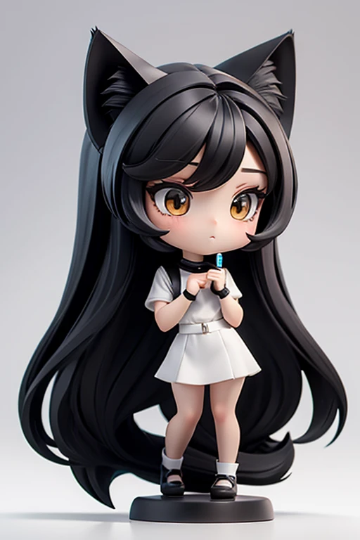 straight hair,black hair,white background,long hair,simple background,solo,1 girl,Cat ear,face forward. head only,bronze statue