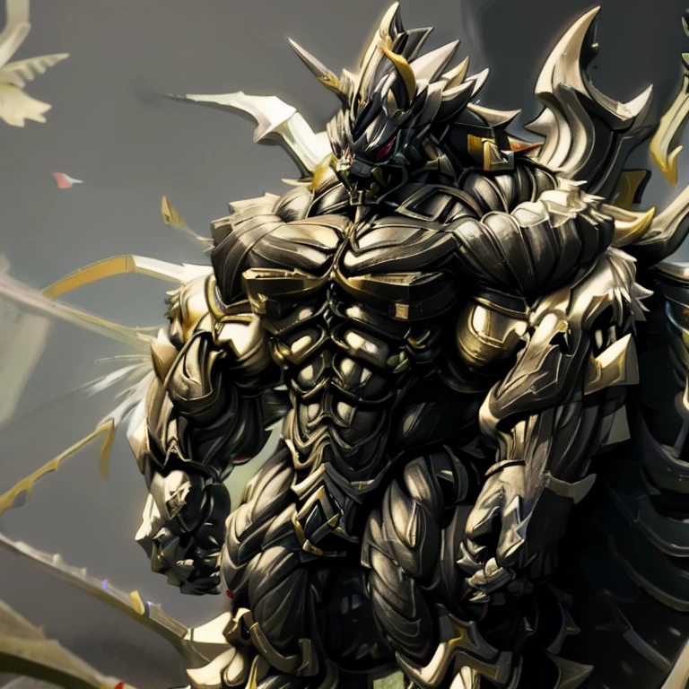 8K, Masterpiece, highres, future fiction. black visor, Detailed head, Detailed Body, full body, Detailed abs, wearing crNanosuit, big muscle (pecs, triceps, traps) unusually developed muscular body, body full of huge muscles. showing off muscles, pectorales enormes. Exaggeratedly huge muscles. Gigachad Muscular, gigantic muscles, Colossal giant NANOSUIT over a battlefield, The cloak is so long that it touches the ground, crossed arms. The claws are sharp, Sharp teeth, have big wings. Spread wings, whole body shines like metal. nj5furry, BLACK COLOR, bulge in the crotch wears a small black string thong that reveals huge muscular thighs. (metallic color: jet black thong)