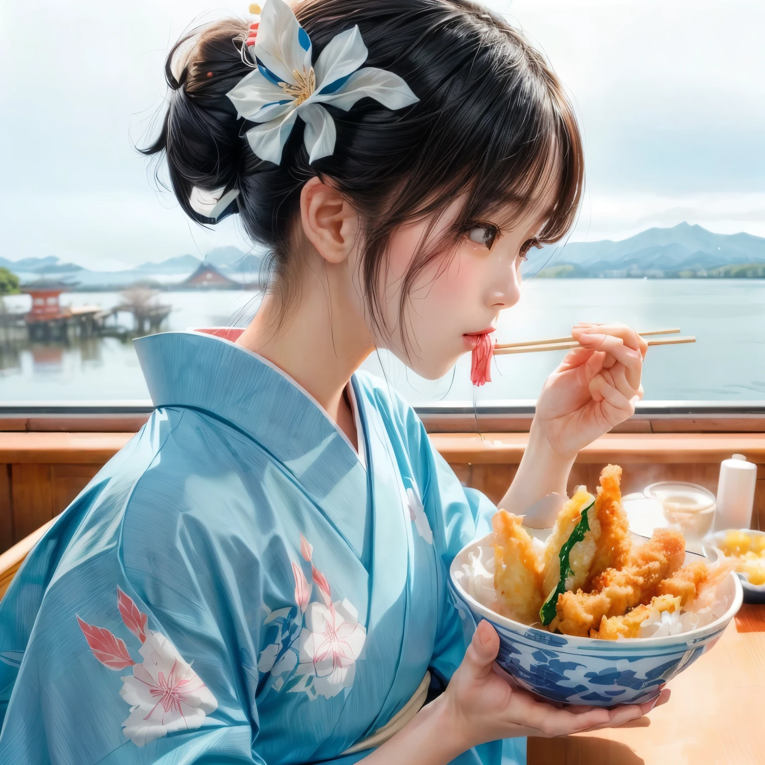 There is a tempura bowl in the bowl。