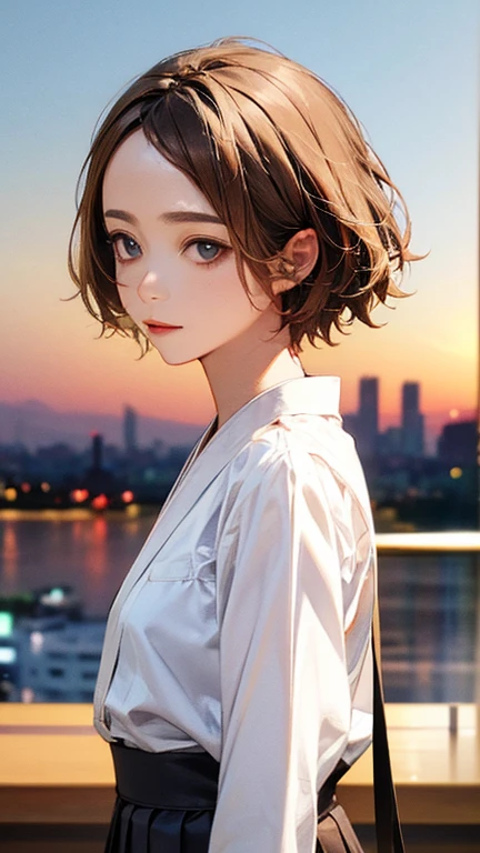 (Top quality masterpiece:1.2) Delicate illustrations, Very detailed, /Beautiful Japanese Woman、1 person,Very cute and slim、Excellent style 、((8K images、super high quality))、Very delicate face, Beautiful forehead、Beautiful thighs、Deep red lipstick,(((((short hair、Brown Hair、Blonde hair))))),very cute、Kind eyes,(White shirt、skirt)、starry skies、Tokyo night view、Cafe、Date