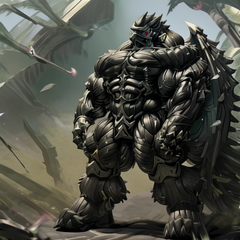 8K, Masterpiece, highres, future fiction. black visor, Detailed head, Detailed Body, full body, BLACK COLRR, Detailed abs, wearing crNanosuit, big muscle (pecs, triceps, traps) unusually developed muscular body, body full of huge muscles. showing off muscles, pectorales enormes. Exaggeratedly huge muscles. Gigachad Muscular, gigantic muscles, Colossal giant NANOSUIT over a battlefield, The cloak is so long that it touches the ground, crossed arms.
The claws are sharp,
Sharp teeth,
have big wings.
whole body shines like metal. nj5furry,