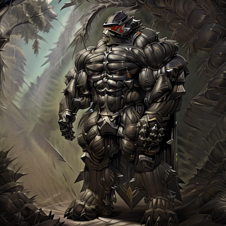 8K, Masterpiece, highres, future fiction. black visor, Detailed head, Detailed Body, full body, BLACK COLRR, Detailed abs, wearing crNanosuit, big muscle (pecs, triceps, traps) unusually developed muscular body, body full of huge muscles. showing off muscles, pectorales enormes. Exaggeratedly huge muscles. Gigachad Muscular, gigantic muscles, Colossal giant NANOSUIT over a battlefield, The cloak is so long that it touches the ground, crossed arms. 
The claws are sharp,
Sharp teeth,
have big wings.
whole body shines like metal. nj5furry,