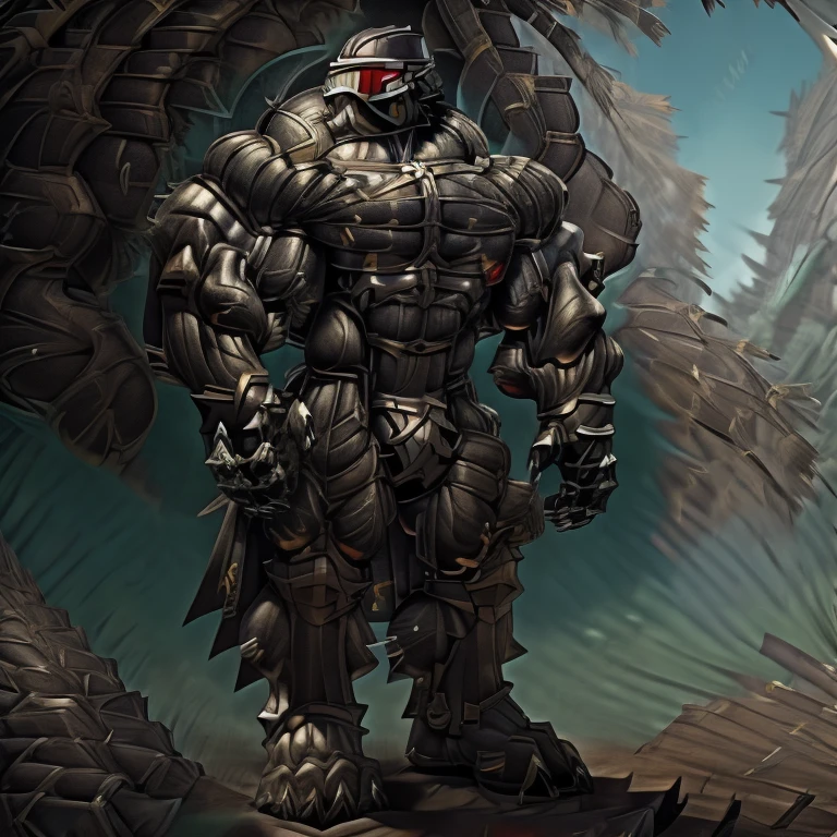 8K, Masterpiece, highres, future fiction. black visor, Detailed head, Detailed Body, full body, BLACK COLOR, Detailed abs, wearing crNanosuit, big muscle (pecs, triceps, traps) unusually developed muscular body, body full of huge muscles. showing off muscles, pectorales enormes. Exaggeratedly huge muscles. Gigachad Muscular, gigantic muscles, Colossal giant NANOSUIT over a battlefield, The cloak is so long that it touches the ground, crossed arms. 
The claws are sharp,
Sharp teeth,
have big wings.
whole body shines like metal. nj5furry,