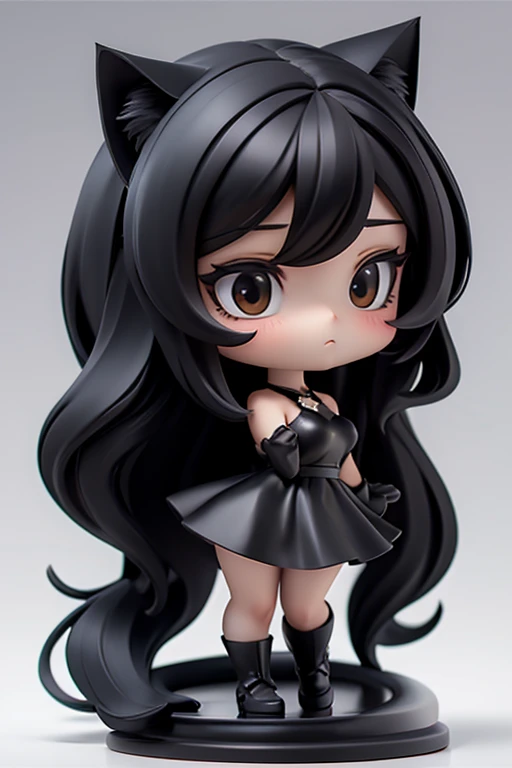 straight hair,whole body,black dress,black hair,white background,long hair,simple background,solo,1 girl,Cat ear,body in front,face forward,bronze statue,French Revolution