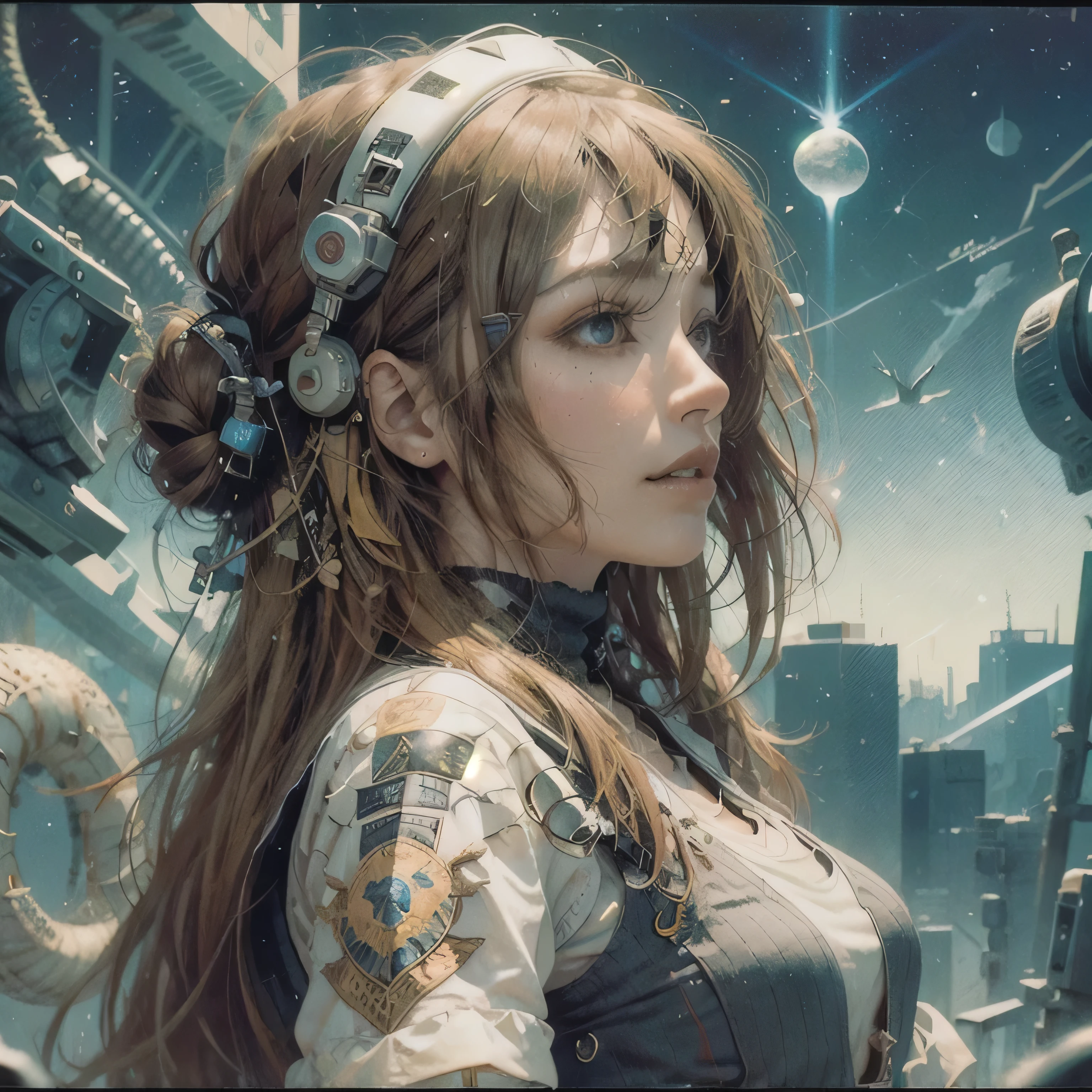 highest quality,Absurd,8k resolution,Official Art, Highly detailed CG Unity 8k wallpaper,masterpiece,(Profile picture),woman,Orange Hair,in spring,Mona Lisa 、White clothes