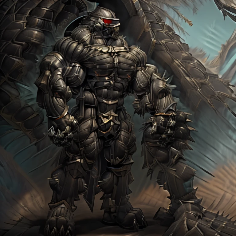 8K, Masterpiece, highres, future fiction. black visor, Detailed head, Detailed Body, full body, BLACK COLOR, Detailed abs, wearing crNanosuit, big muscle (pecs, triceps, traps) unusually developed muscular body, body full of huge muscles. showing off muscles, pectorales enormes. Exaggeratedly huge muscles. Gigachad Muscular, gigantic muscles, Colossal giant NANOSUIT over a battlefield, The cloak is so long that it touches the ground, crossed arms.
The claws are sharp,
Sharp teeth,
have big wings.
whole body shines like metal. nj5furry,
