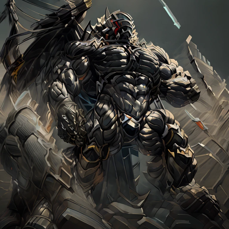 8K, Masterpiece, highres, future fiction. black visor, Detailed head, Detailed Body, full body, BLACK COLRR, Detailed abs, wearing crNanosuit, big muscle (pecs, triceps, traps) unusually developed muscular body, body full of huge muscles. showing off muscles, pectorales enormes. Exaggeratedly huge muscles. Gigachad Muscular, gigantic muscles, Colossal giant NANOSUIT over a battlefield, The cloak is so long that it touches the ground, crossed arms. 
The claws are sharp,
Sharp teeth,
have big wings.
whole body shines like metal. nj5furry,